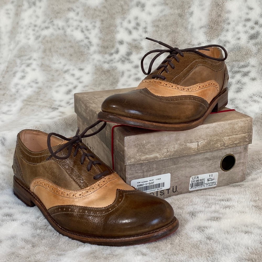 NEW Bed Stu “Lita” leather women’s oxfords size 11 olive sand rustic color